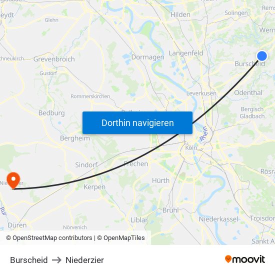 Burscheid to Niederzier map