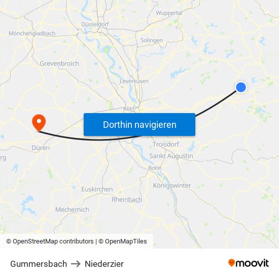 Gummersbach to Niederzier map