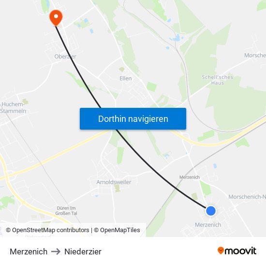 Merzenich to Niederzier map