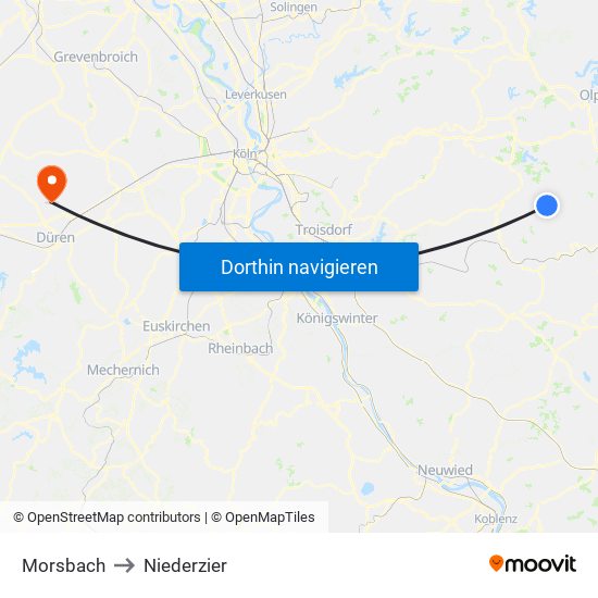 Morsbach to Niederzier map