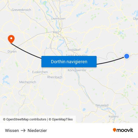 Wissen to Niederzier map