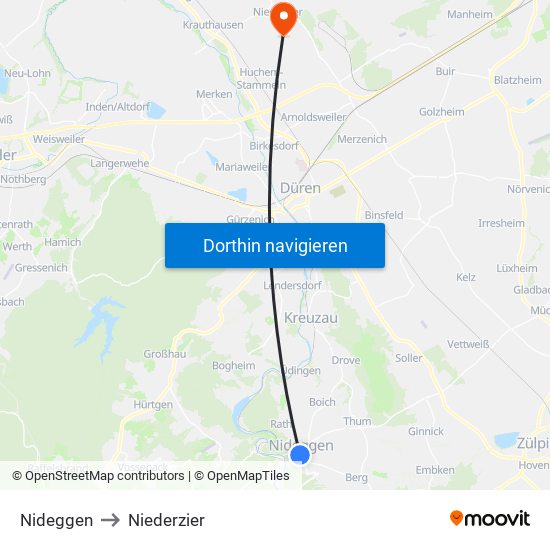 Nideggen to Niederzier map