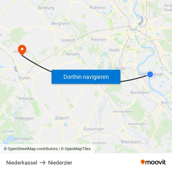 Niederkassel to Niederzier map