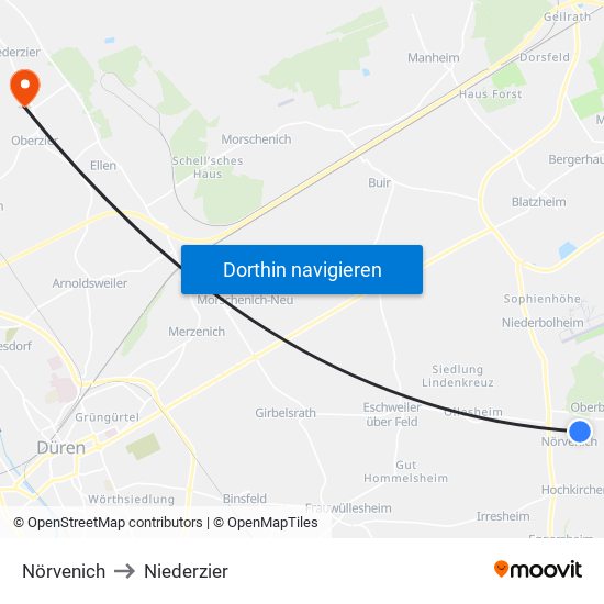 Nörvenich to Niederzier map