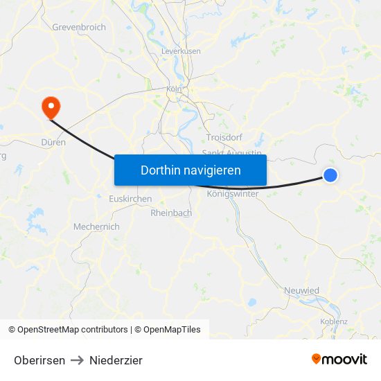 Oberirsen to Niederzier map