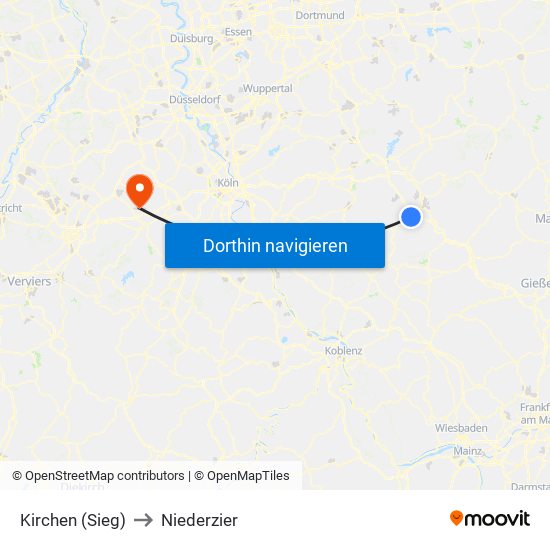 Kirchen (Sieg) to Niederzier map