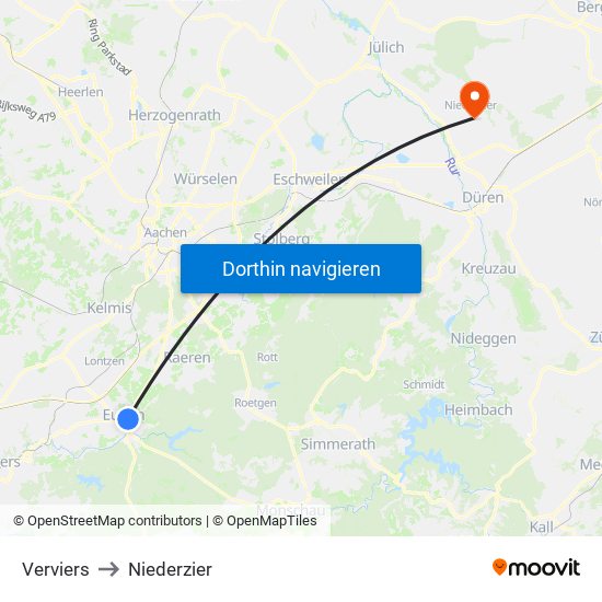Verviers to Niederzier map