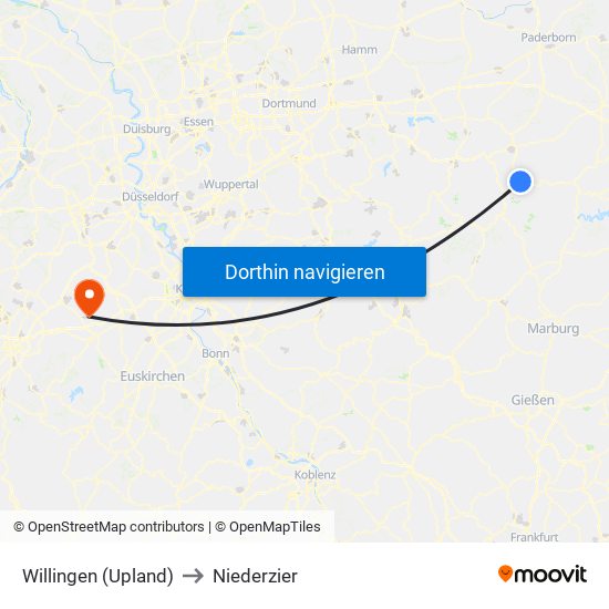 Willingen (Upland) to Niederzier map