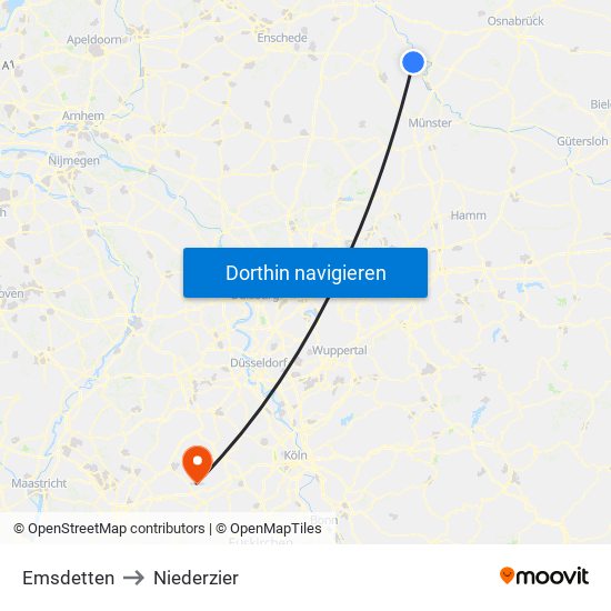 Emsdetten to Niederzier map