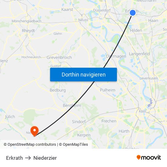 Erkrath to Niederzier map