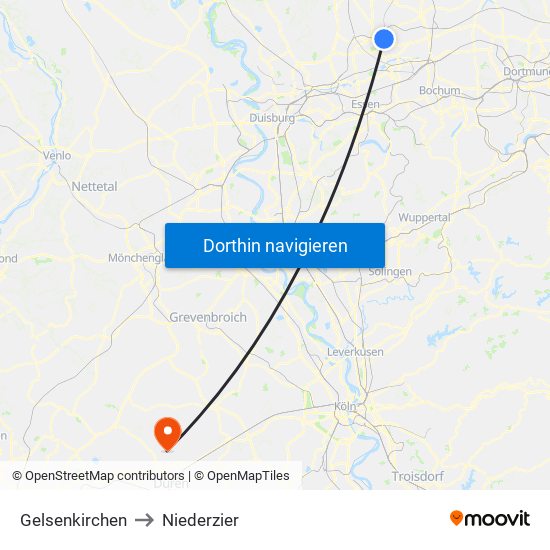 Gelsenkirchen to Niederzier map