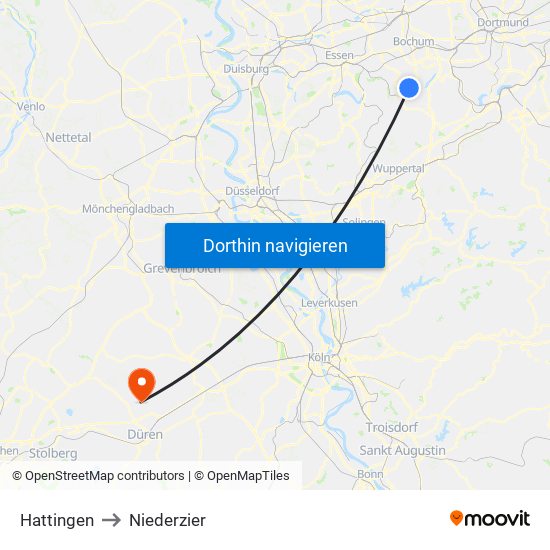 Hattingen to Niederzier map