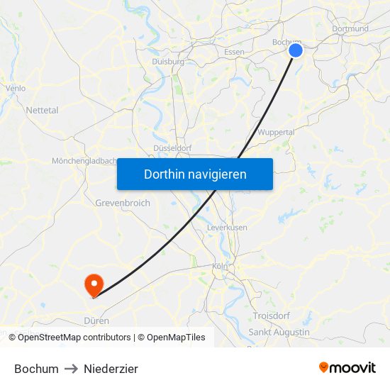 Bochum to Niederzier map