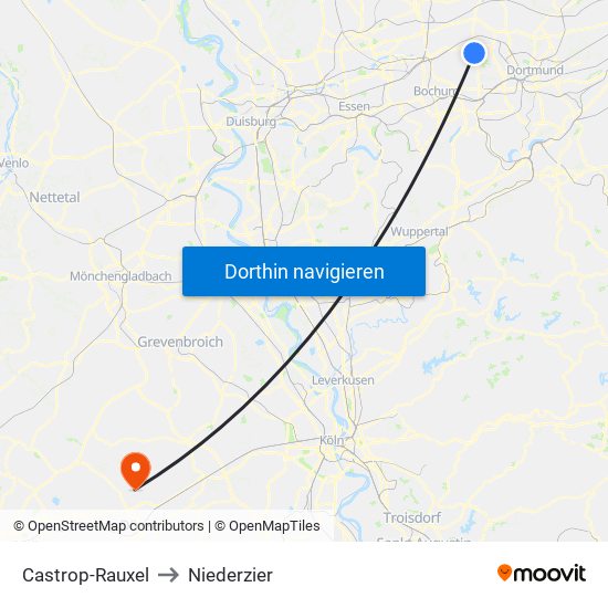 Castrop-Rauxel to Niederzier map