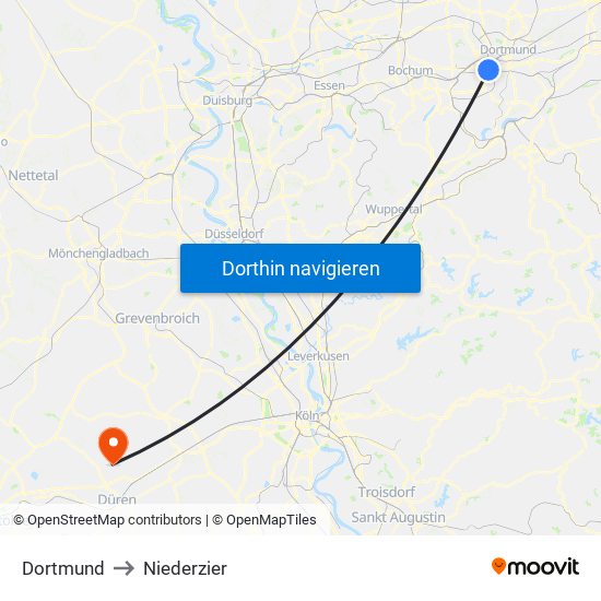 Dortmund to Niederzier map