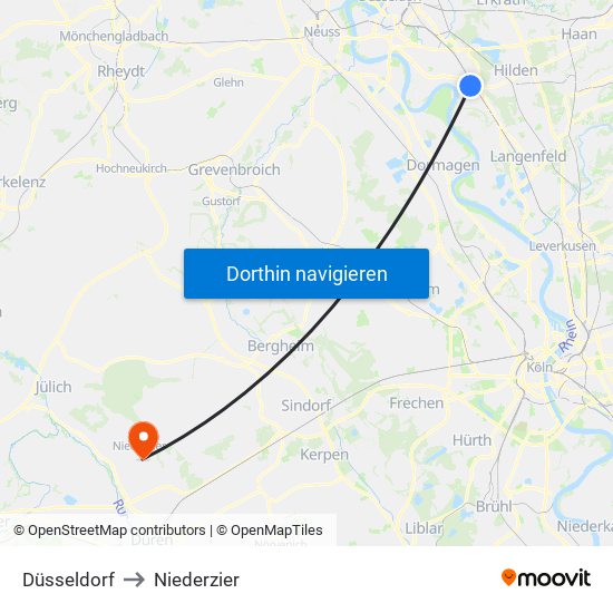 Düsseldorf to Niederzier map