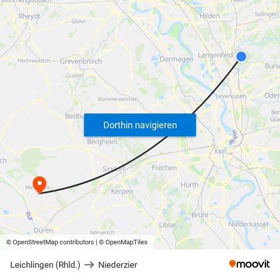 Leichlingen (Rhld.) to Niederzier map