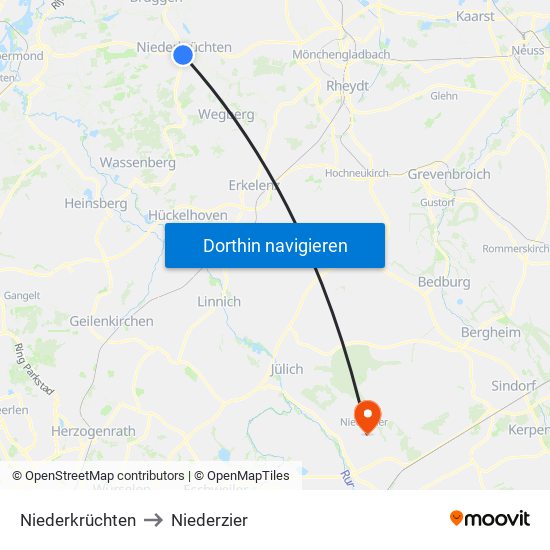 Niederkrüchten to Niederzier map