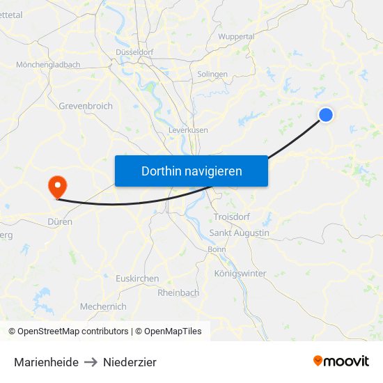 Marienheide to Niederzier map