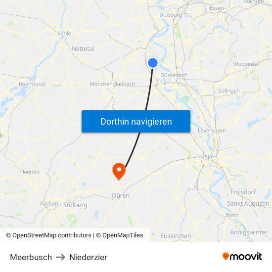 Meerbusch to Niederzier map