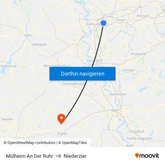 Mülheim An Der Ruhr to Niederzier map