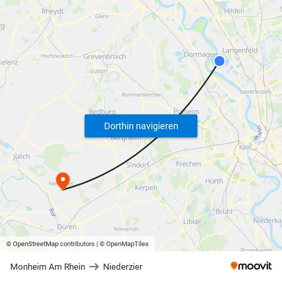 Monheim Am Rhein to Niederzier map