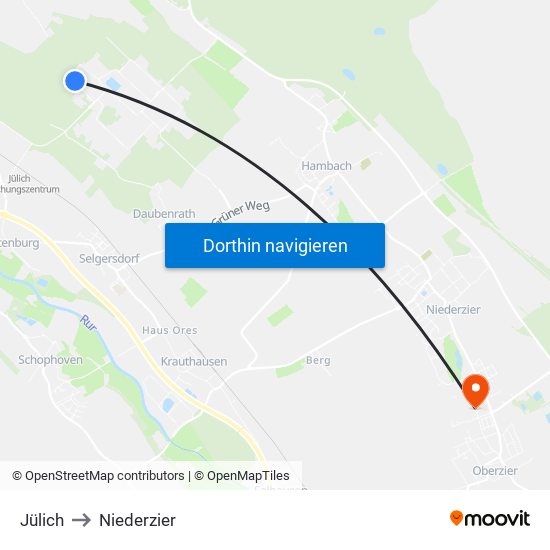 Jülich to Niederzier map