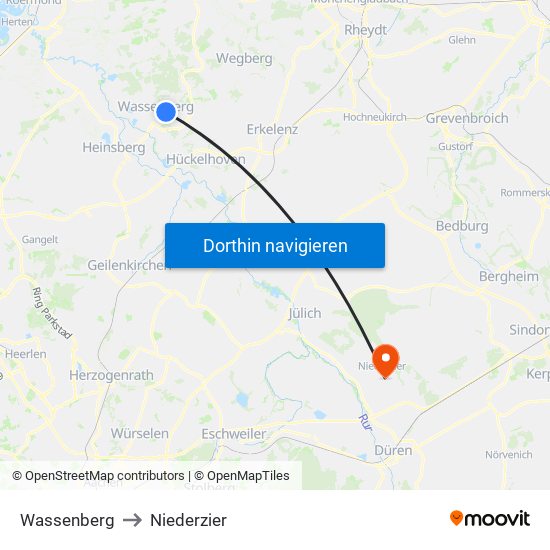 Wassenberg to Niederzier map