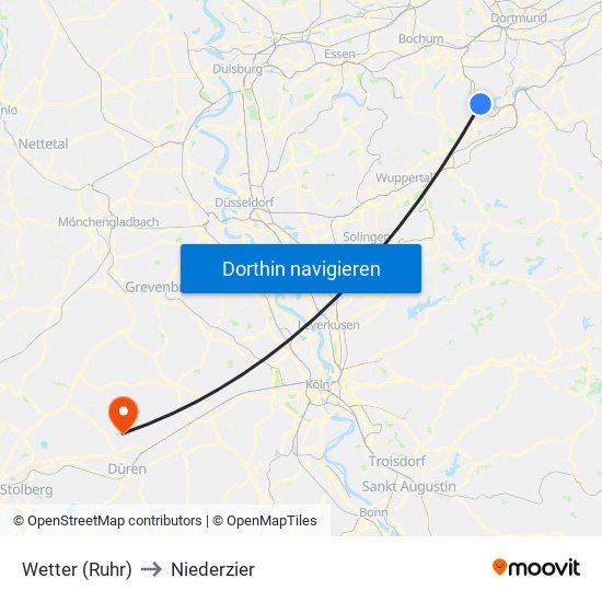 Wetter (Ruhr) to Niederzier map