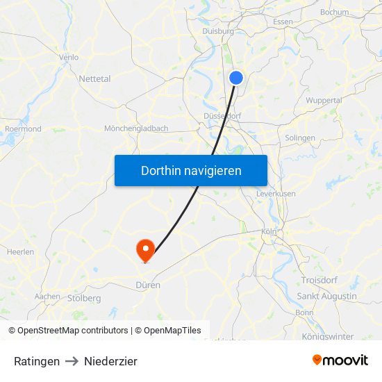 Ratingen to Niederzier map