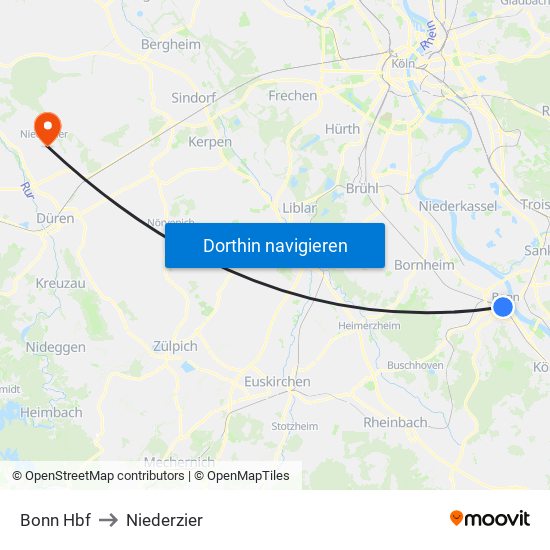 Bonn Hbf to Niederzier map