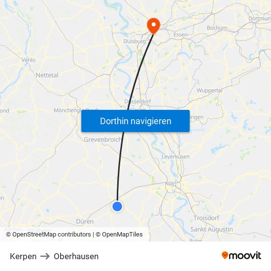 Kerpen to Oberhausen map