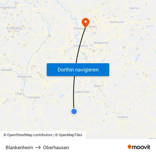 Blankenheim to Oberhausen map