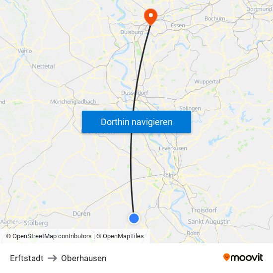 Erftstadt to Oberhausen map