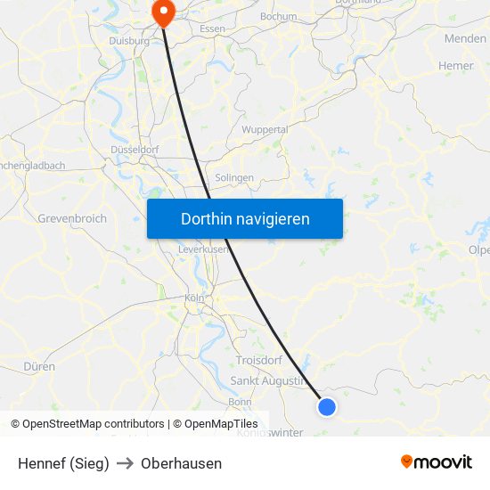 Hennef (Sieg) to Oberhausen map