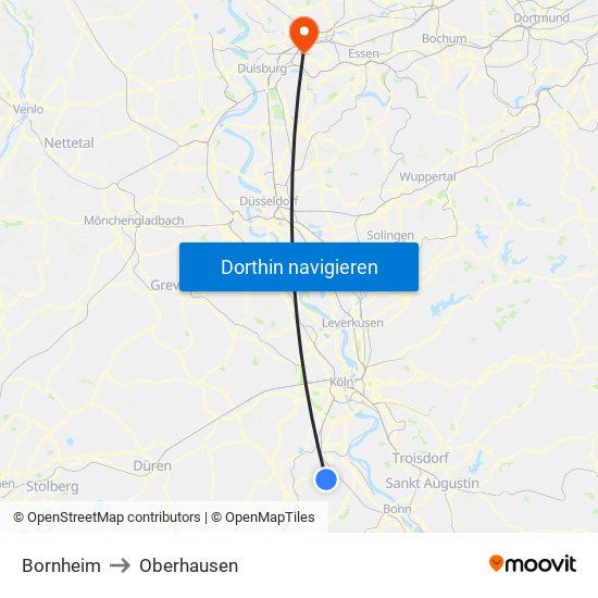 Bornheim to Oberhausen map