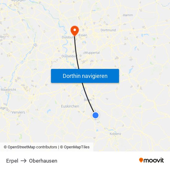 Erpel to Oberhausen map