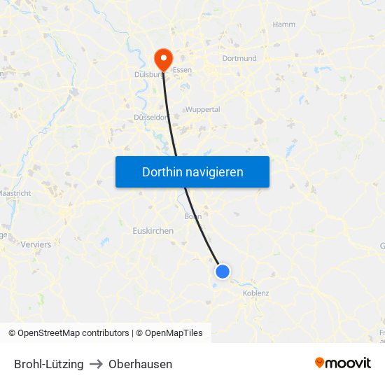 Brohl-Lützing to Oberhausen map