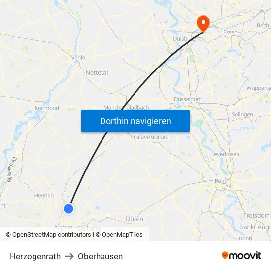 Herzogenrath to Oberhausen map