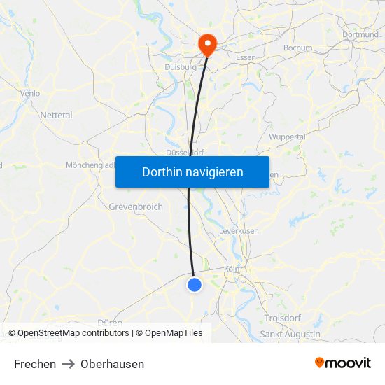 Frechen to Oberhausen map
