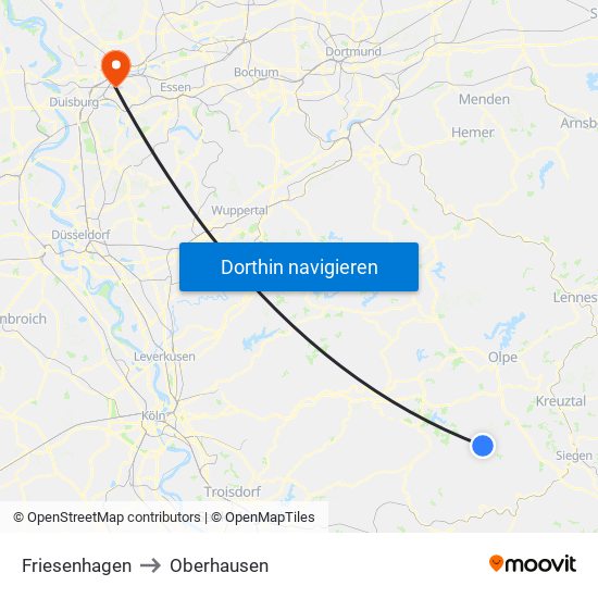 Friesenhagen to Oberhausen map