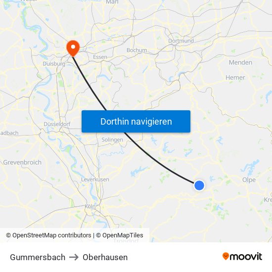 Gummersbach to Oberhausen map