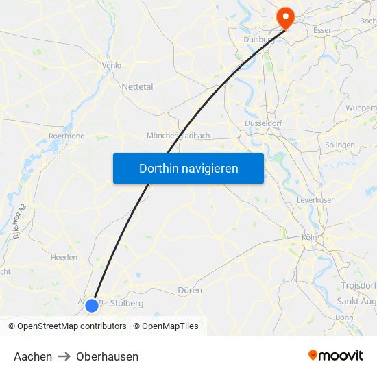 Aachen to Oberhausen map