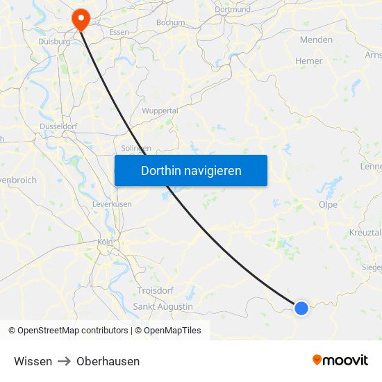 Wissen to Oberhausen map