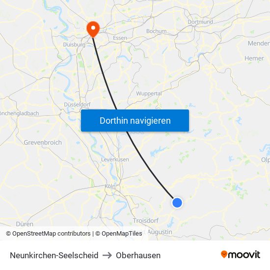 Neunkirchen-Seelscheid to Oberhausen map