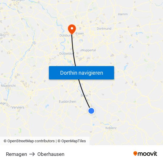 Remagen to Oberhausen map