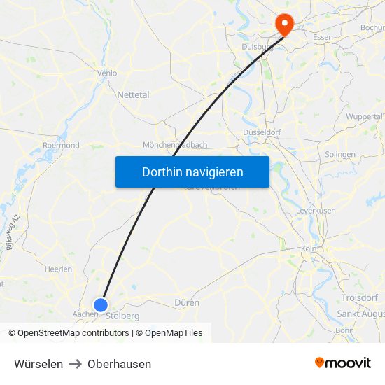 Würselen to Oberhausen map