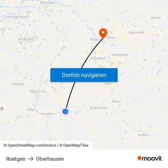 Roetgen to Oberhausen map