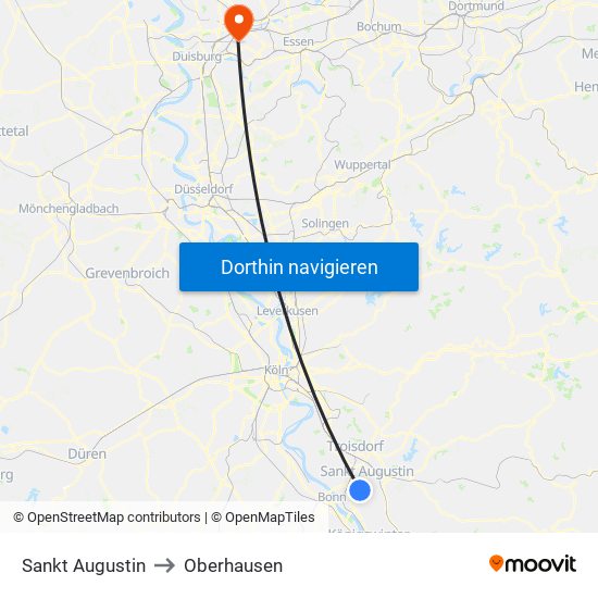 Sankt Augustin to Oberhausen map