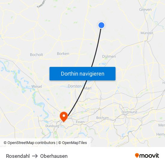 Rosendahl to Oberhausen map